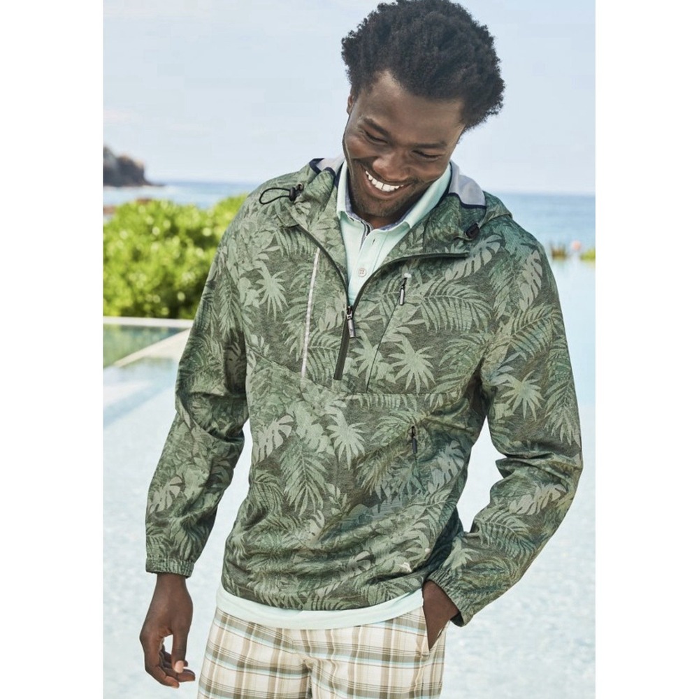 Tommy Bahama Fairway Fronds Popover Hooded Lightweight Jacket Mens XXL Green NWT